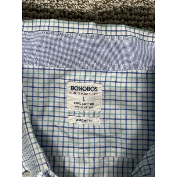 Bonobos Button Down Shirt Mens Large White Check Long-Sleeve Cotton Standard Fit - Picture 3 of 6